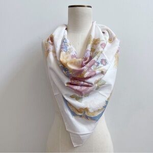 Cotton White Pink Summer Floral Square Scarf Made in Italy